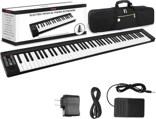 Pyle 88-Key Electric Piano Keyboard – Full Sized Bluetooth Enabled Keyboard with 28 Rhythms & Tones, Built-In Speaker, Sustain Pedal, Piano Bag, Portable Design, Ideal for Beginners and Professionals