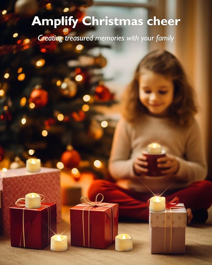 Homemory 48-Pack Novelty Flickering Flameless Tea Lights Candles, 200+Hours Battery-Operated LED Fake Candles for Wedding Table Centerpieces,Proposal,Anniversary, White Base, Ø1.5'' × H1.3''