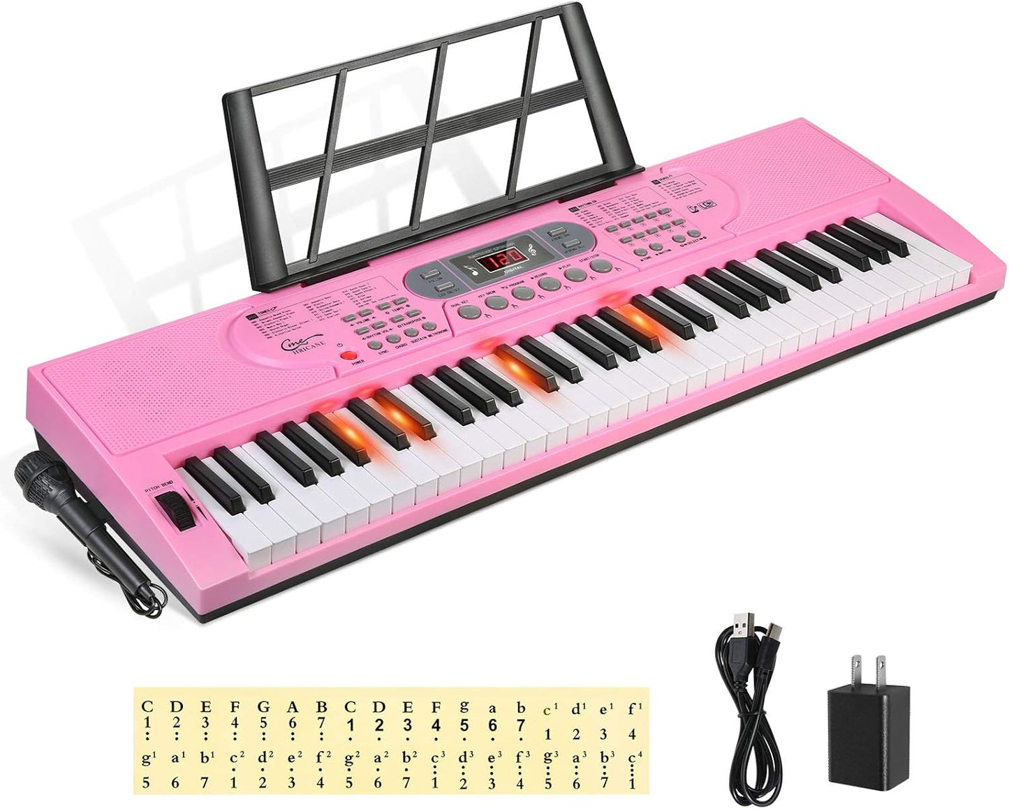 Hricane Keyboard Piano Lighted Keys for Beginner Adults Teens Kids, 61 Key Electronic Music Keyboard with Teaching Modes Powered by USB or Battery with LCD Display Microphone Headphone Jack