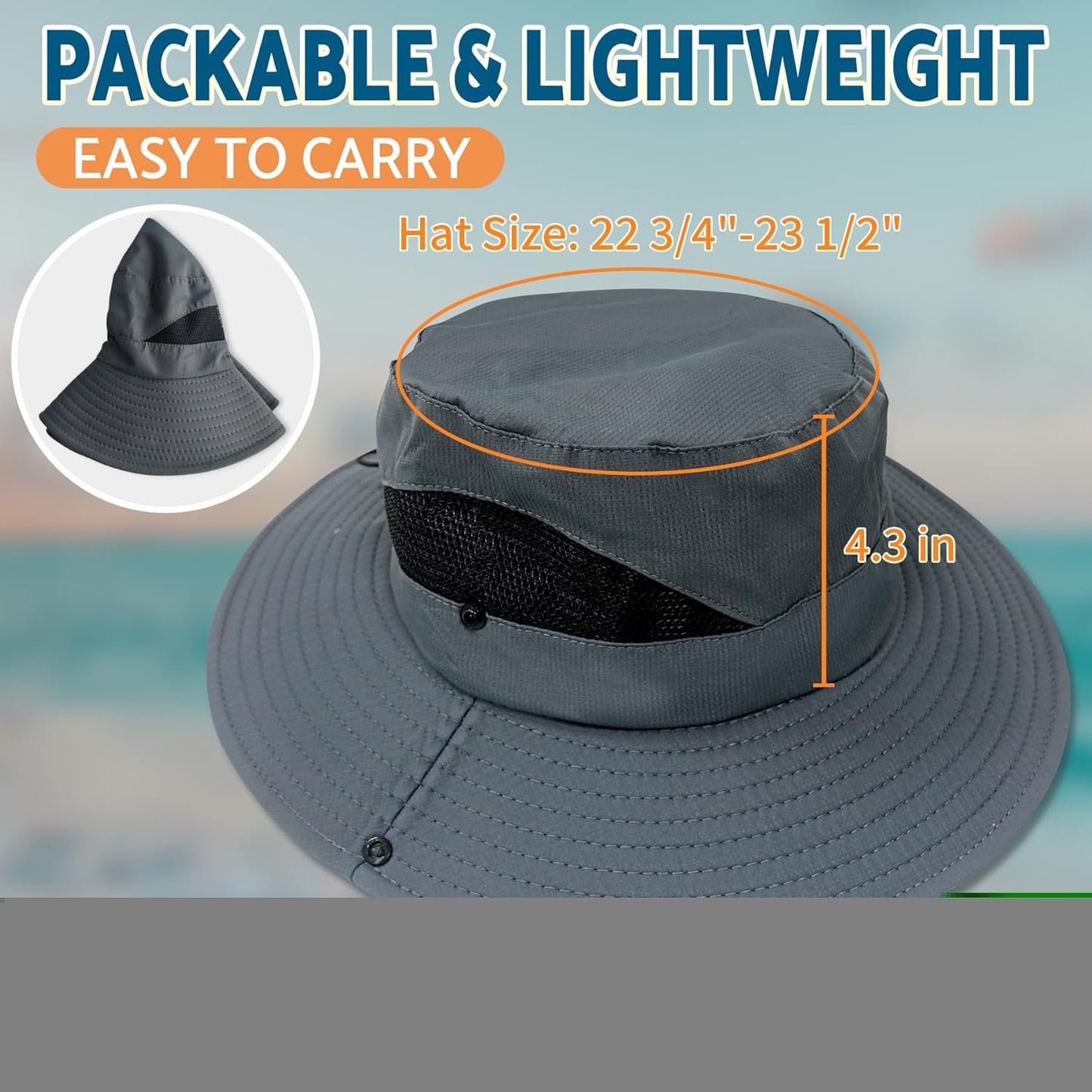 PFFY Sun Bucket Hats for Men Women 3” Wide Brim UPF 50+ Fishing & Beach Hat