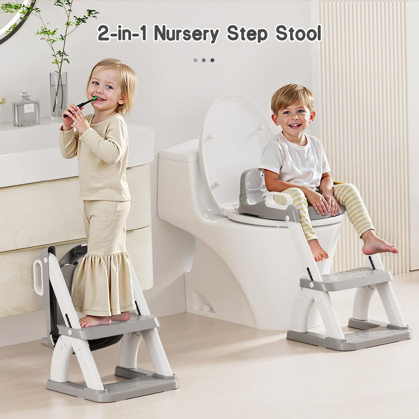 Potty Training Seat, Toddler Toilet Seat for Kids Boys Girls, 2 in 1 Potty Training Toilet for Kids, Splash Guard Anti-Slip Pad Step Stool, Adjust High Potty Chair for Toddler Kid Boys Girls