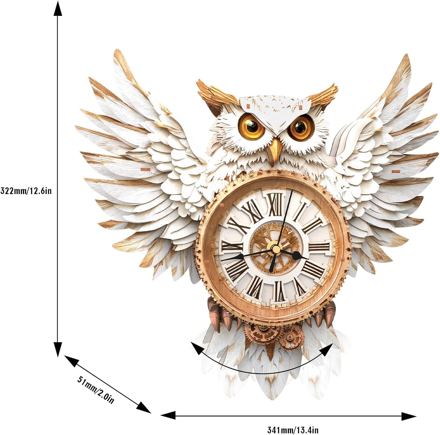 3D Puzzles for Adults Clock-Snowy Owl Design Model Kit-Mechanical DIY Pendulum Clock with Roman Numerals-Desk Home Office Decor Personalized Gift for DIY Lovers