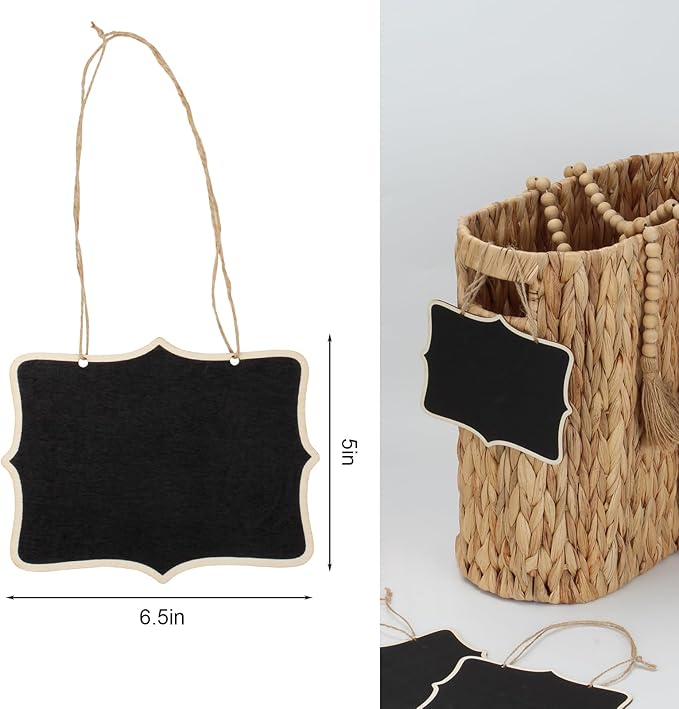 12 Pcs Mini Wooden Chalkboard Signs for Message Board Signs, Mini Chalkboards Hanging Price Tags with String, 6.5x5 Inch Rectangle Chalkboards Message Board Hanging Signs for Party Buffet Food