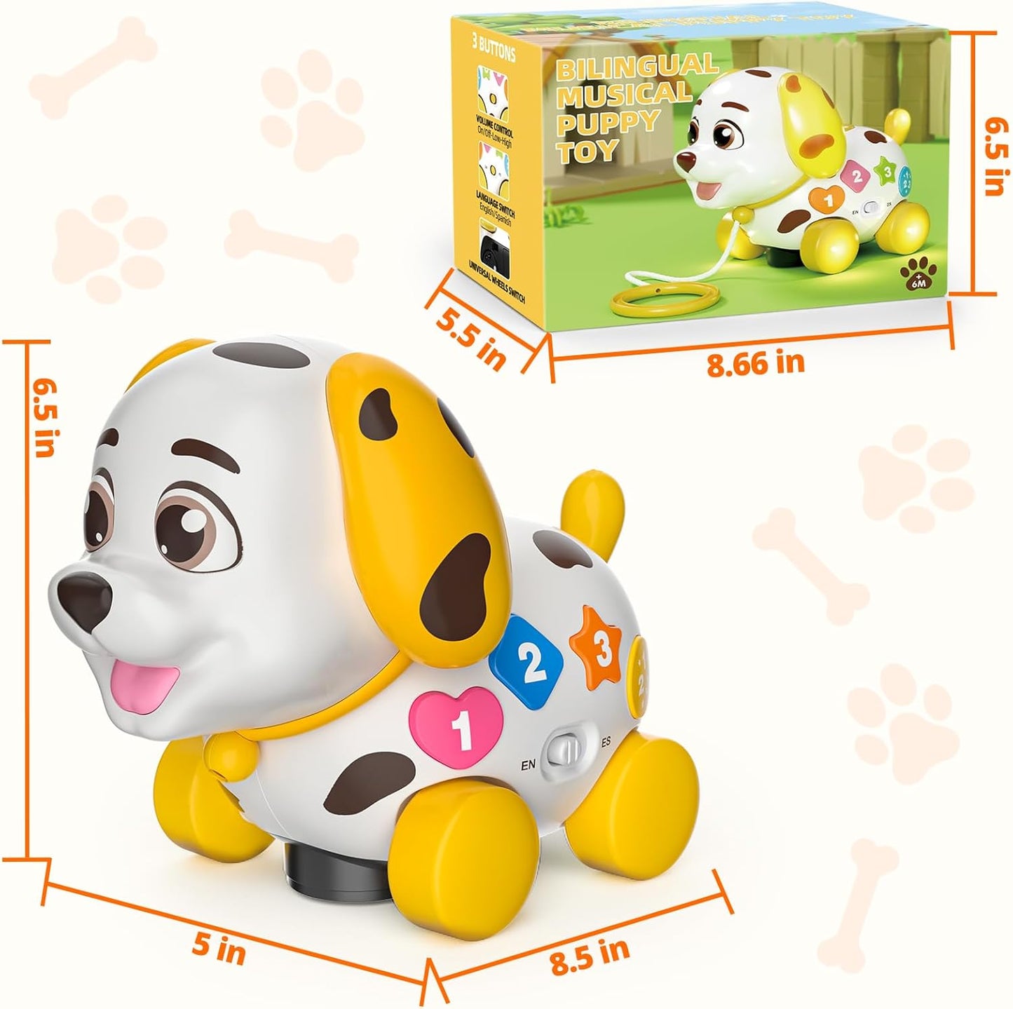 Musical Baby Toys 6-12 Month, 1st First Birthday Gift for 1 Year Old Boys Girls, Crawling & Walking Puppy Toy 6 7 8 9 10 12-18 Month Old Bilingual Learning Developmental Toy for Baby Boy Girl Age 1-2