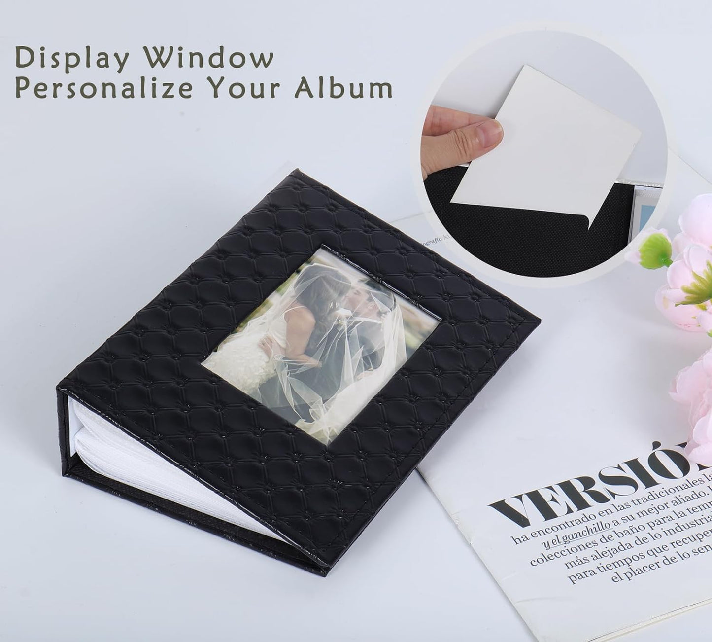 RECUTMS Photo Album 4x6 52 Photos, Small Photo BookButton Grain PU Leather Window 26-Sheet Holds 52 Pictures for Picture Album Wedding Family Baby Vacation(Black)