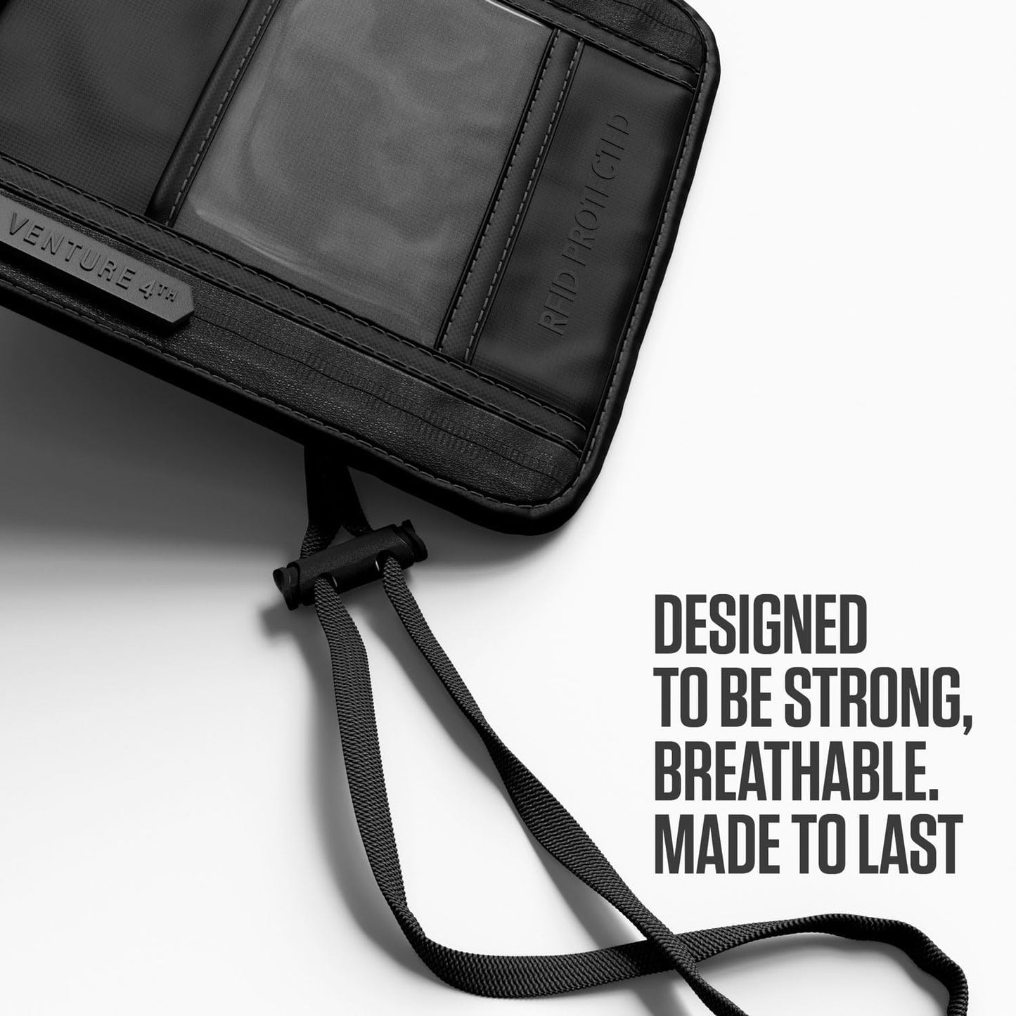 VENTURE 4TH Passport Holder Neck Wallet with RFID Blocking Nylon Lining - Hidden Neck Pouch for Travel (Sleek Black)