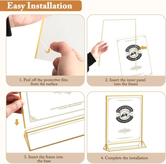 Floroom 12 Pack 8.5x11 Inch Clear Acrylic Sign Holders, Double-Sided Gold Display Stand Picture Frames for Table Numbers, Menus, Flyers, Weddings, and Offices
