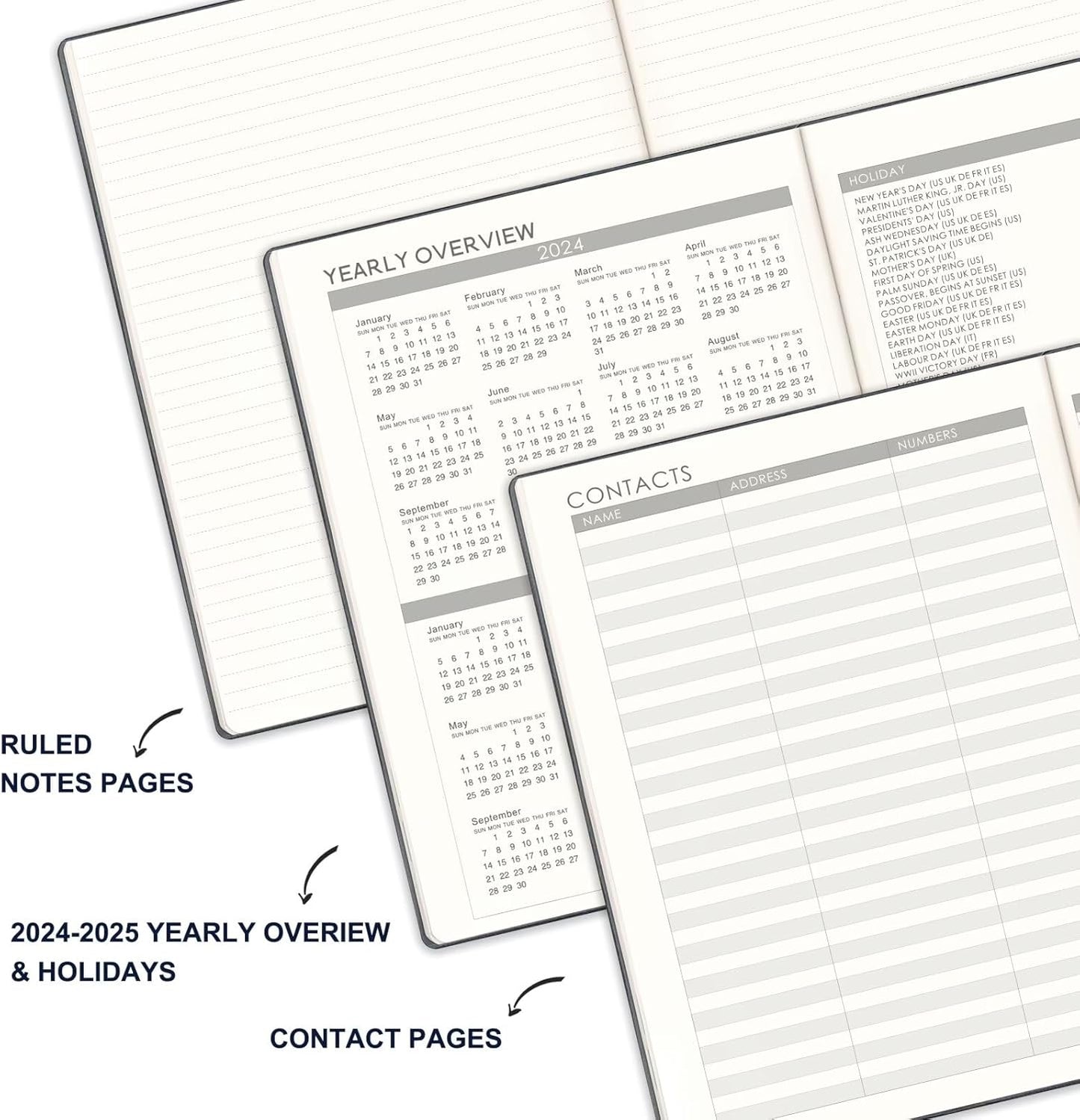 2024-2025 Planner - 2025 Planner Weekly and Monthly, Jul. 2024 - Jun. 2025, 8.5" x 11", Leather Cover Planner with Thick Paper, Back Pocket with Notes Pages - Grey