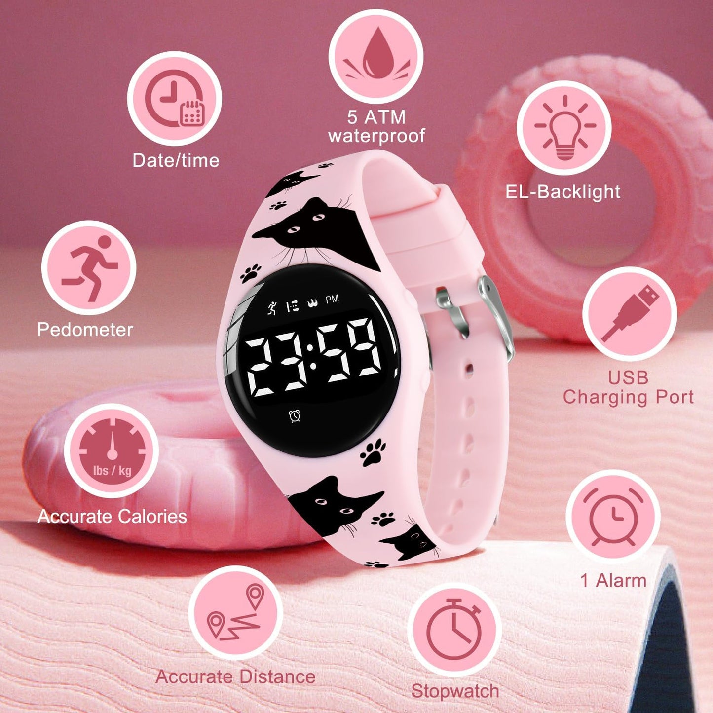 Kids Watches for Girls Boys Digital Sport Watch with Step Counter Pedometer Vibration Alarm Clock, No App Waterproof Fitness Tracker Kids Watch Boys Girls Teens Students Ages 5-16