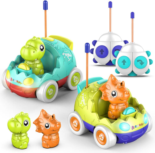 Remote Control Car for Toddlers Toddler Toys for 18+Months RC Cars with LED Lights & Music Dinosaur Toy for Kids 2 3 4 5 Years Old Birthday Gifts for 3+ Year Old Girls Boys -2 Pack