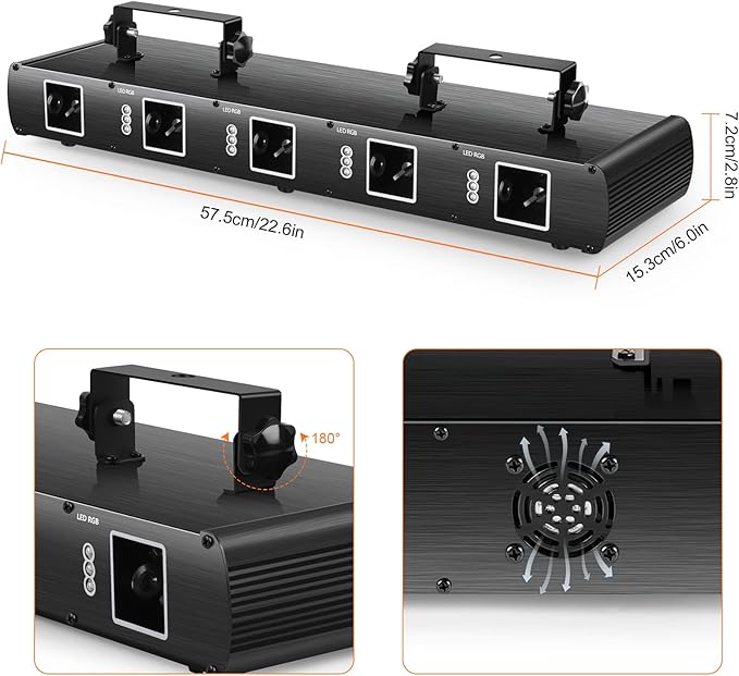 DJ Laser Lights,5 Beam Effect Sound Activated Strobe Laser Light Show with Remote Control Laser Light Projector Party Lights Indoor for Birthday Disco KTV Club Stage DJ Lighting