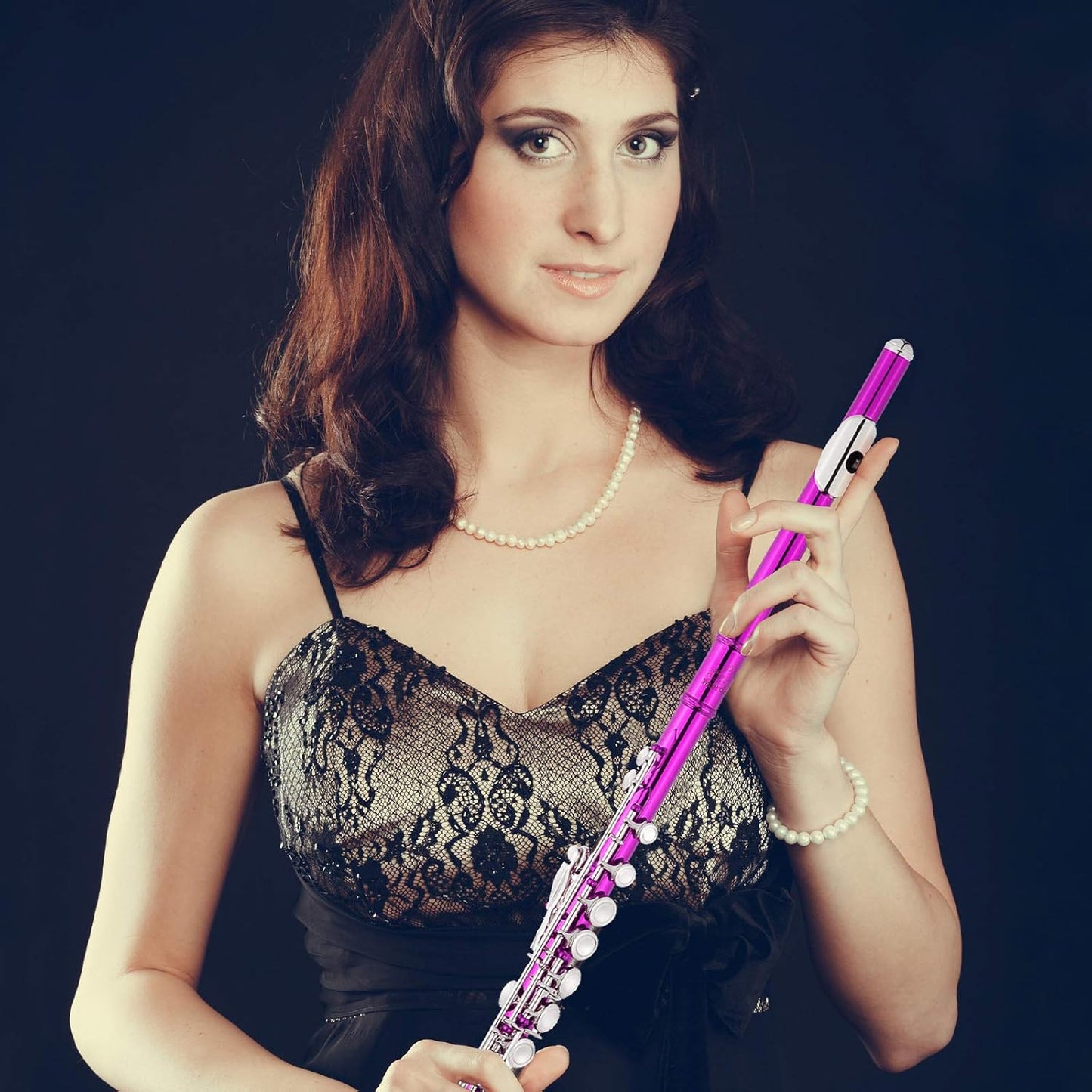 EASTROCK Closed Hole Flutes C 16 Key for Beginner, Kids, Student -Nickel Flute with Case Stand and Cleaning kit (Pink)