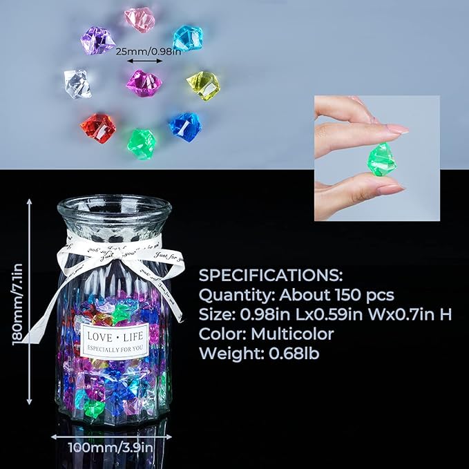 Acrylic Crushed Ice Rocks, Babenest 150 PCS Fake Crystals Plastic Ice Cubes Diamonds Gems for Vase Fillers, Home Decoration, Table Scatter, Event, Wedding, Arts & Crafts (Multicolor)