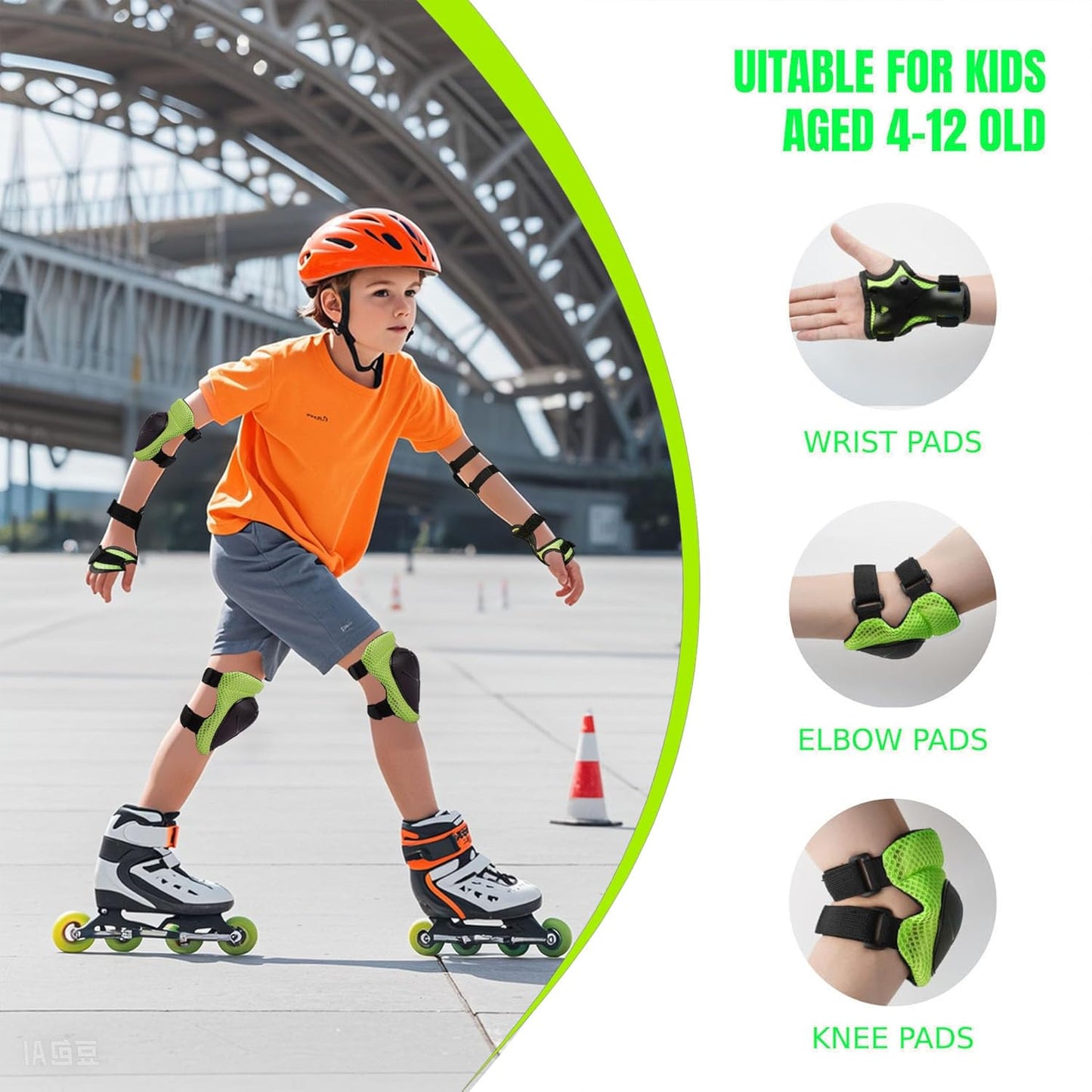 Knee Pads Elbow Pads Wrist Guards Set for Kids,Upgraded Protective Gear for Toddle 4-12 Boys or Girls Children Roller Skating Scooter Skateboarding Bike Roller Blade