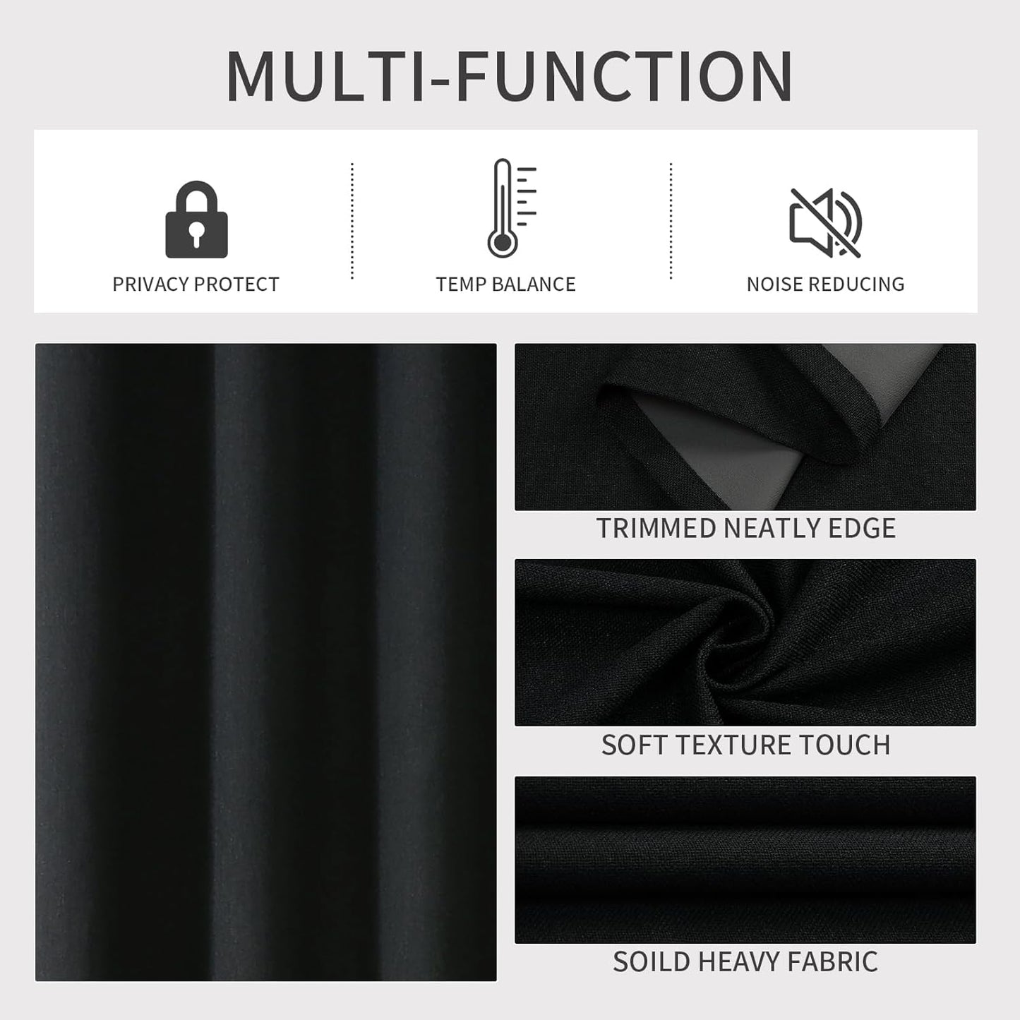 Joydeco Blackout Curtains 72 Inches Long 2 Panels Burg, Room Darkening Curtains for Bedroom, 100% Black Out Textured Thermal Drapes Privacy Protection 2 Panels Set(W52 x L72 Inch, Black)