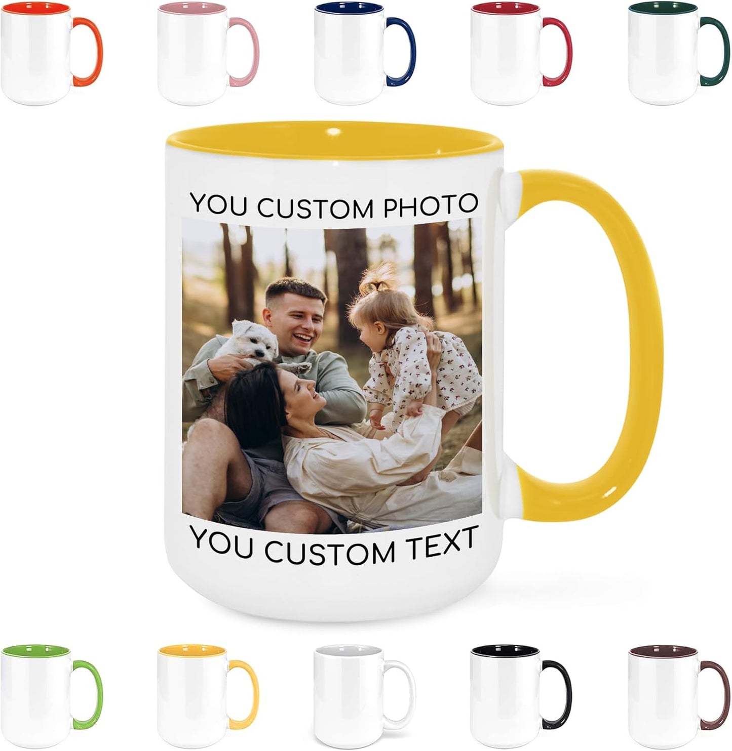 Custom Mug Upload Your Picture Personalized Coffee Mug with Photo Text Name Customized Cup Unique Ideas Gifts for Men Women Mom Dad Girlfriend Boyfriend Friend Family (Yellow, 15oz)