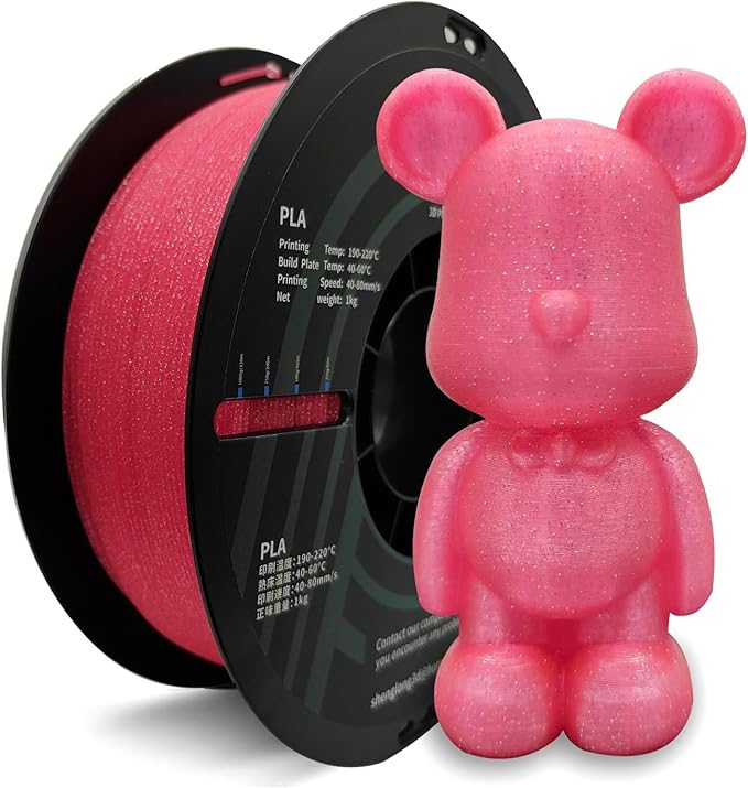 Glitter PLA Filament, Twinkling 3D Printer Filament, PLA Filament 1.75mm Dimensional Accuracy +/- 0.02mm, 1KG Spool (2.2 lbs), Fit Most FDM Printer (Glitter Pink)