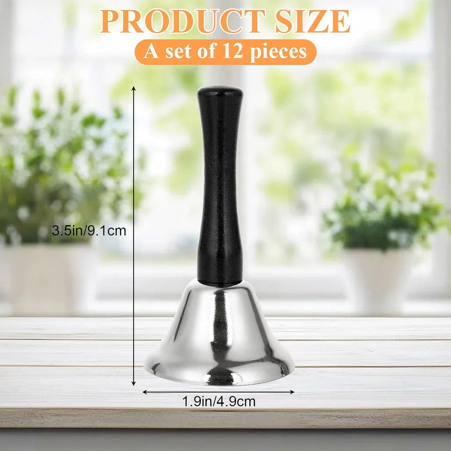 CYEAH 12 Pack Hand Bell, Silver Steel Service Bell Call Bell Dinner Bell for Wedding, Service, Game, Alarm, Jingles (Silver)