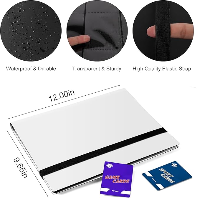 Card Binder 9 Pocket, Collectible Trading Card Album with 360 Pocket, Baseball Card Binder for Standard Cards Side Loading Card Folder for Sports Cards Baseball Football Basketball TCG MTG Cards,White