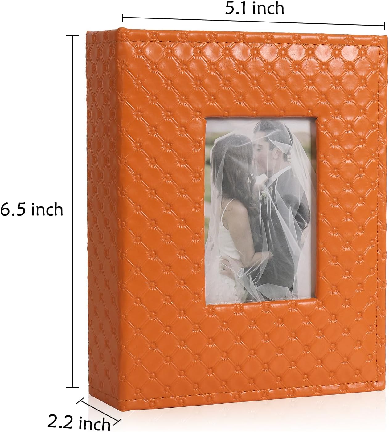 RECUTMS Photo Album 4x6 52 Photos, Small Photo BookButton Grain PU Leather Window 26-Sheet Holds 52 Pictures for Picture Album Wedding Family Baby Vacation(Orange)