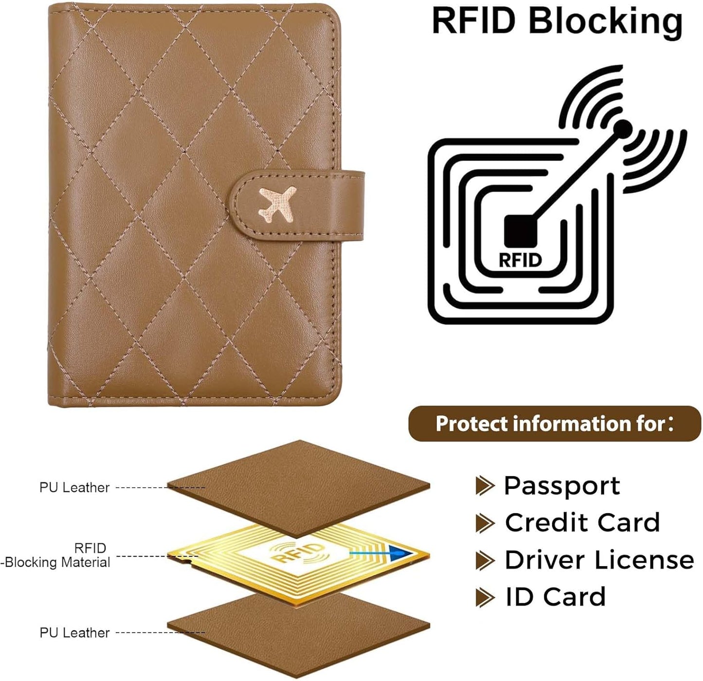 Melsbrinna Rfid Passport Holder for Travel women/Men, Cute Passport Wallet Rfid Blocking Card Slots, Rfid Passport Cover/CaseTravel Wallet, Passport Book Holder (1, LG KHAKI)