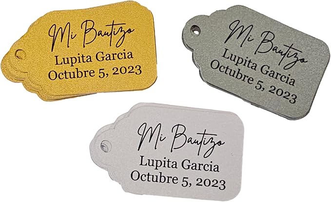 Mi Bautizo Baptism Christening Personalized Thank You Tags 20 pcs - More Colors Available (white shimmer)