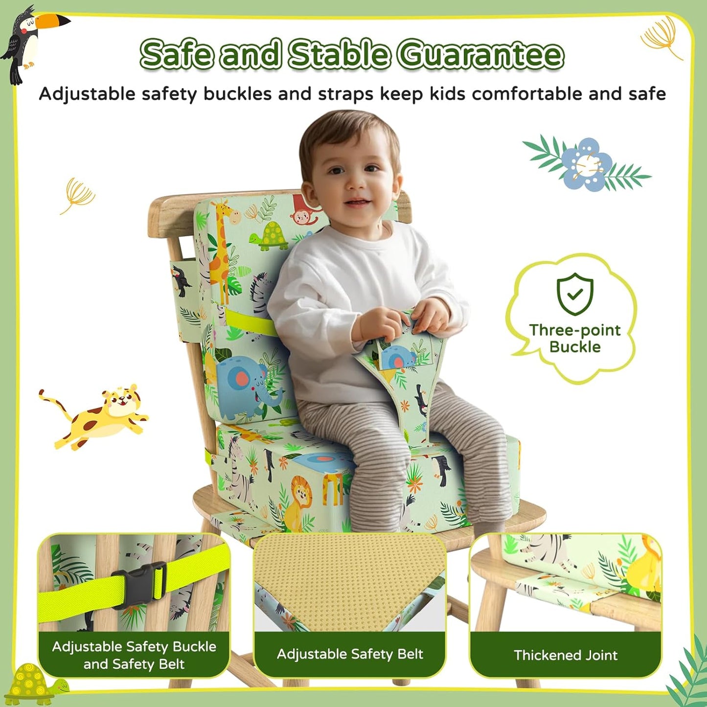 Booster Seat for Kitchen Chair with Backrest & 4 Adjustable Straps, Portable TPU Waterproof & Anti-Scratch Toddler Booster Seat for Dining Table, Removable & Non-Slip Booster SEat for Table