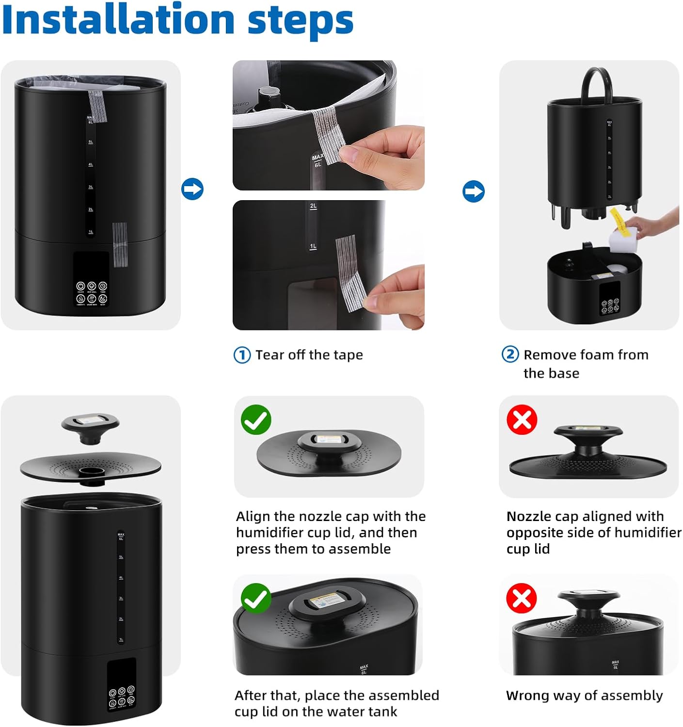 6L Humidifiers for Bedroom Large Room Home, Cool and Warm Humidifier for Plants Mist Top Fill Desk Humidifier Essential Oil Diffuser, Quiet Humidifiers with Adjustable Mist,360°Nozzle-Black