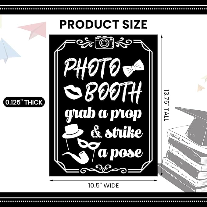 Photo Booth Sign with Stand Retro Background Table for Indoor and Outdoor Party Theme Event Photography Props Desktop Decoration Supplies