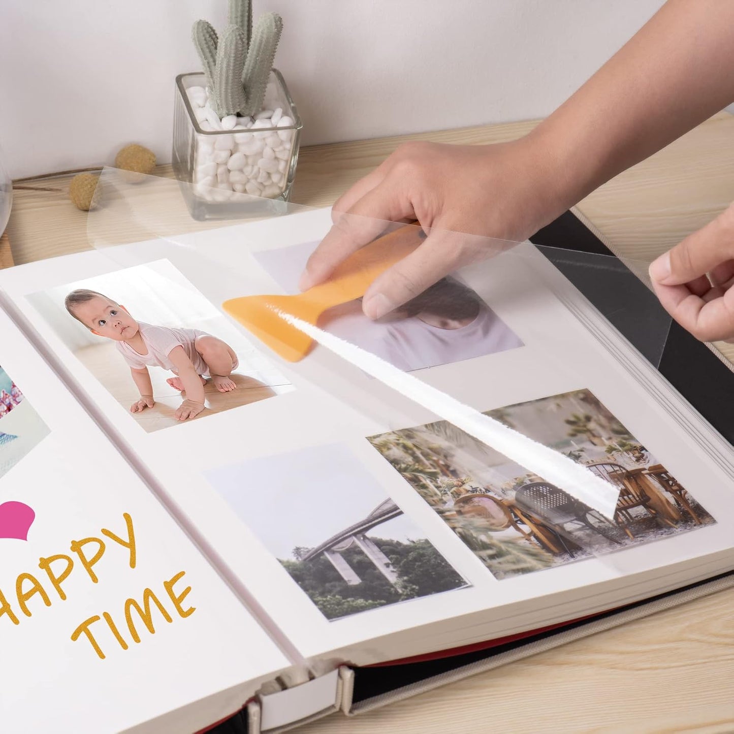 Large Photo Album Self Adhesive 4x6 8x10 10x12 Scrapbook Magnetic Album DIY Scrapbook Length 13 x Width 12.8 (Inches) 120 Sticky Pages Linen Cover DIY Photo Album(Beige)