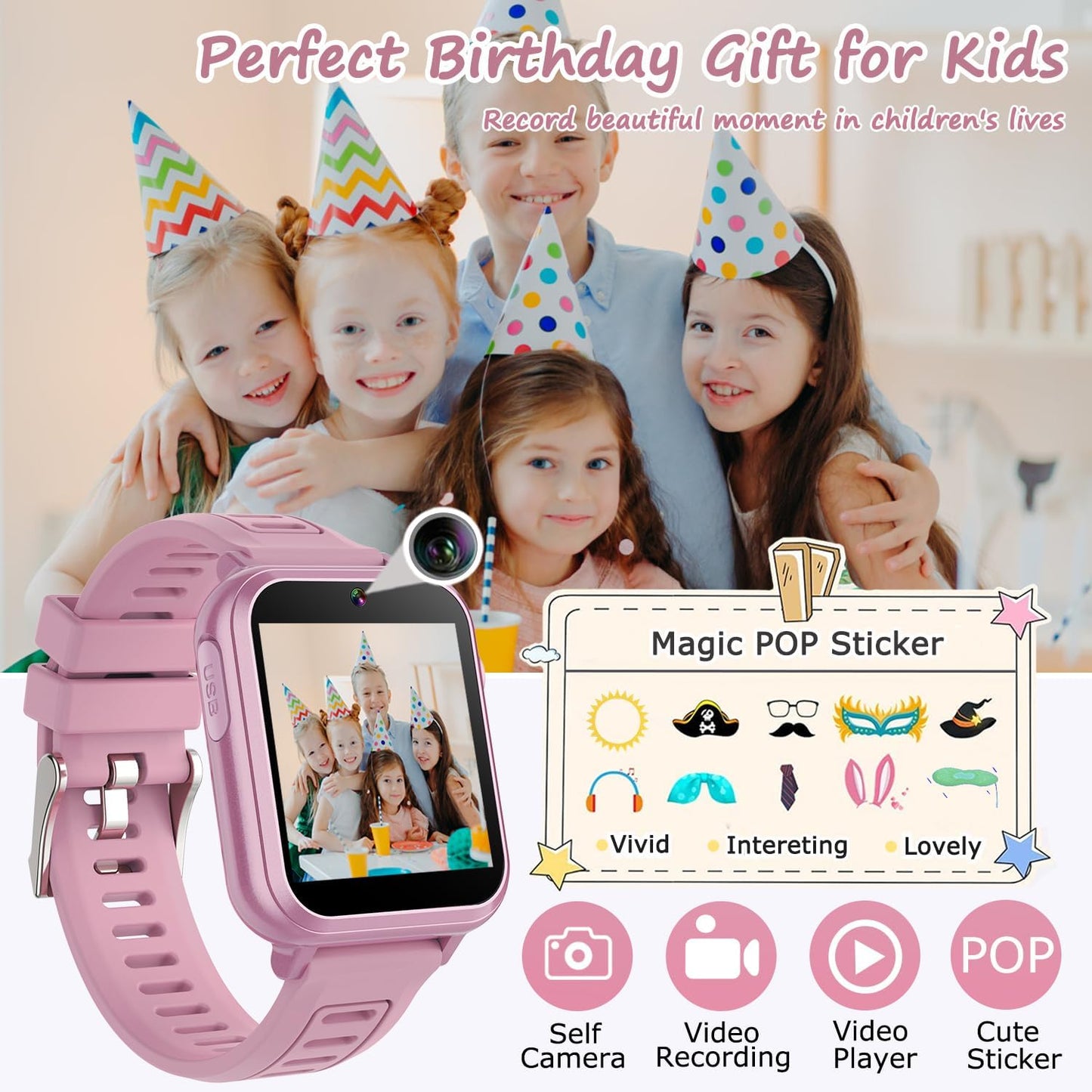 Smart Watch for Kids with 36 Games HD Touch Touchscreen Alarm Clock, Camera Music Player Pedometer Flashlight 12/24 hr Video & Audio Recording, Toys Gift for 3-12 Years Old Girls