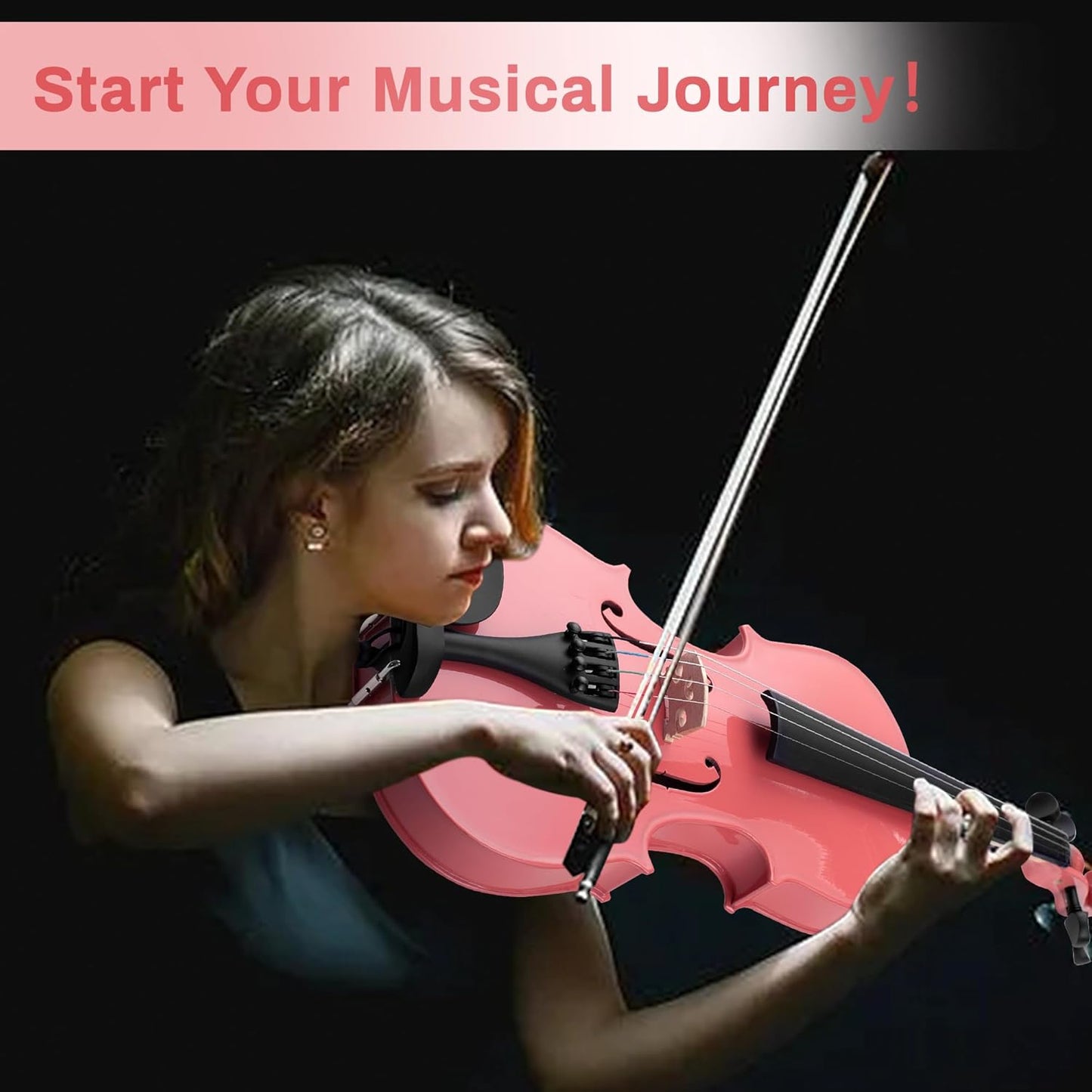 Poseidon Acoustic Violin, 1/4 Size Violin Set with Fiddle for Students Violin Starter Kit/Hard Case, Bow, Rosin, Horse Bridge, Extra Strings, Shoulder Rest, Tuner, Instruction Manual - Pink