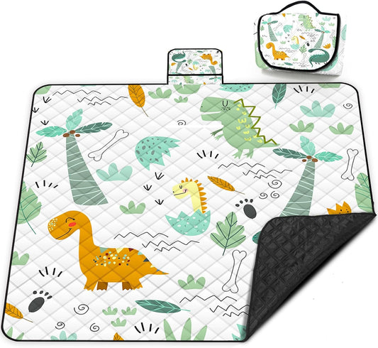 Extra Large Picnic Blanket Waterproof,80"x 80"Foldable Machine Washable Beach Blanket,Outdoor Blanket for 6-8 Adults,Suitable for Indoor Crawling,Park Beach,Camping,Hiking,Family Travel(Dinosaur)