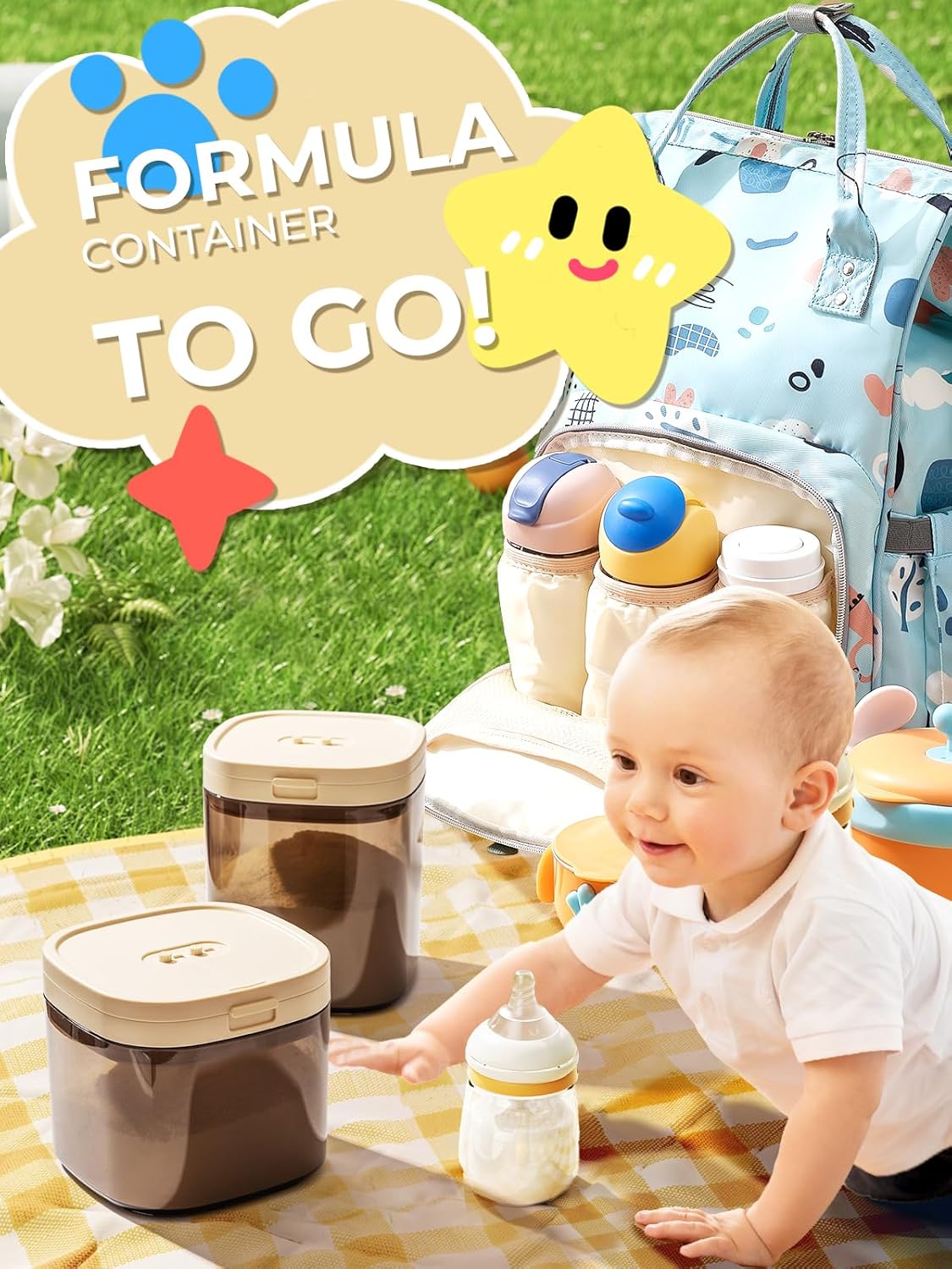 Travel Formula Dispenser, 1200ml Portable Milk Powder Container Formula Holder, Flip Top Formula Container to Go with Magnetic Spoon & Date Marker, 21OZ, 1.32LB, 600g, Brown