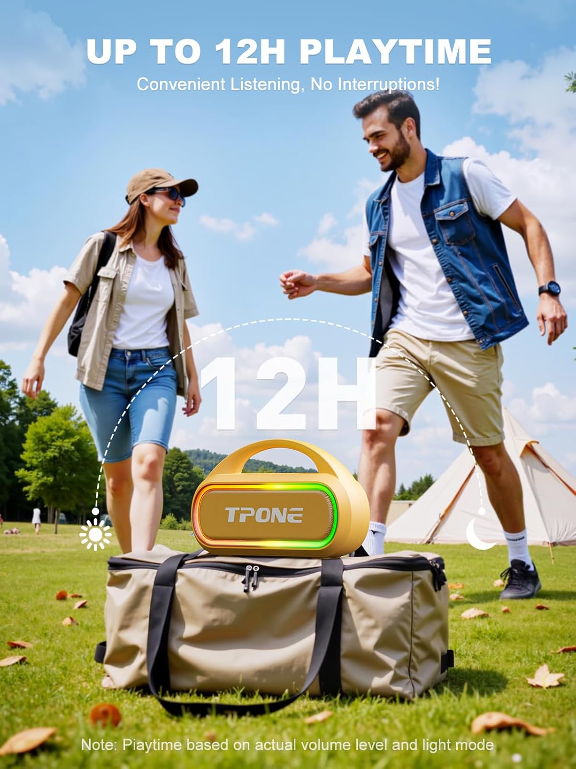TPone Portable Bluetooth Speaker, 30W (Peak) Wireless Speaker for Outdoor, Up to 12H Playtime, IPX5 Waterproof with Light, TWS Pairing, for Home/Party/Outdoor/Beach, Birthday Gift (Peach Fuzz)