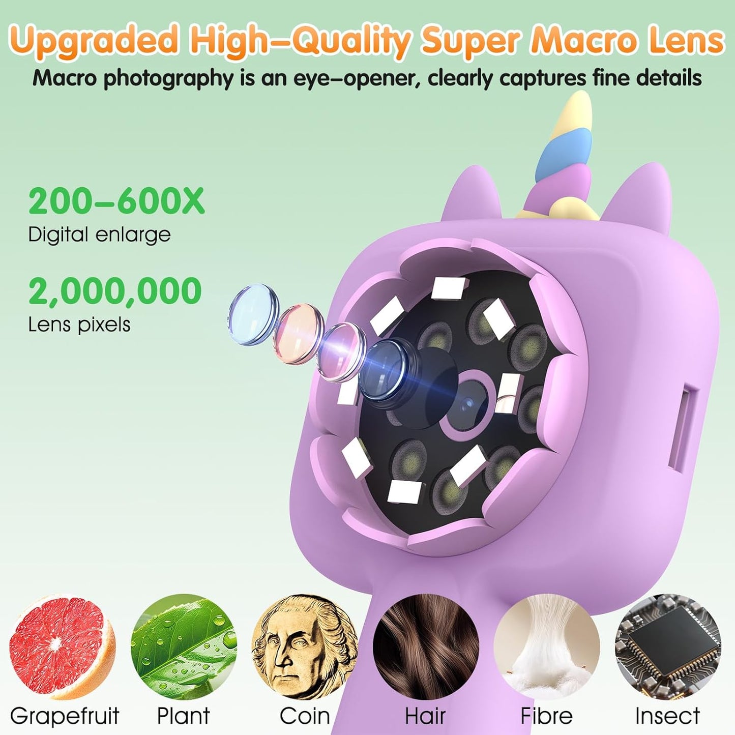 Microscope for Kids - Mini Pocket Kid's Microscope Handheld, 2.4" - 600X FHD Digital Microscope Educational Science Toys, Outdoor Toys for Kids Ages 4-8 8-12, Boys & Girls Christmas Birthday Gifts