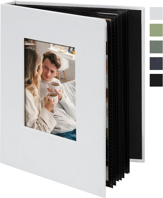 Small 4x6 Photo Album 24 Pockets Linen Cover with Front Window Portable Mini Picture Book for Travel Wedding Memories Organizer White