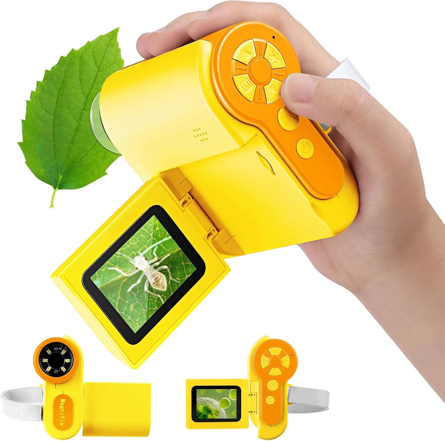 1000X Handheld Microscope for Kids, 4K 2.0" Screen Mini Pocket Microscope with 6 Adjustable LED Lights, Edu Science Birthday Gifts for Kids Ages 8-12, 32G SD Card Included - Yellow