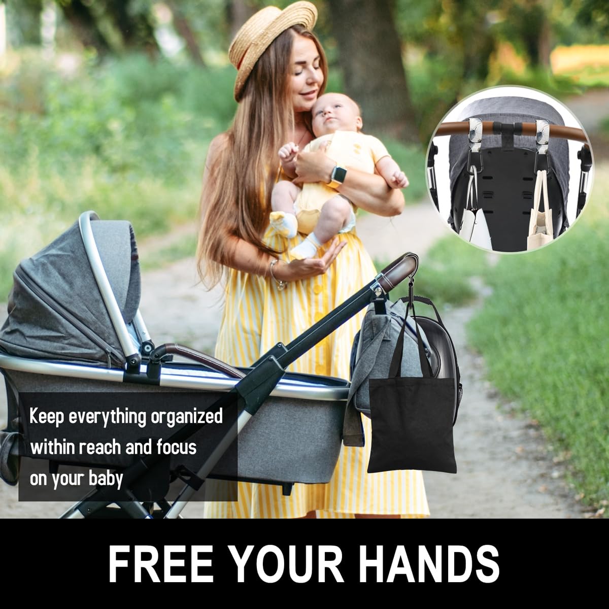 Baby Stroller Hooks for Hanging Bags, Universal Stroller Clips Accessories, Mommy Hook for Diaper Bag, Shopping Cart, Purse, Backpack - 2 Pack, Minimalist Feather