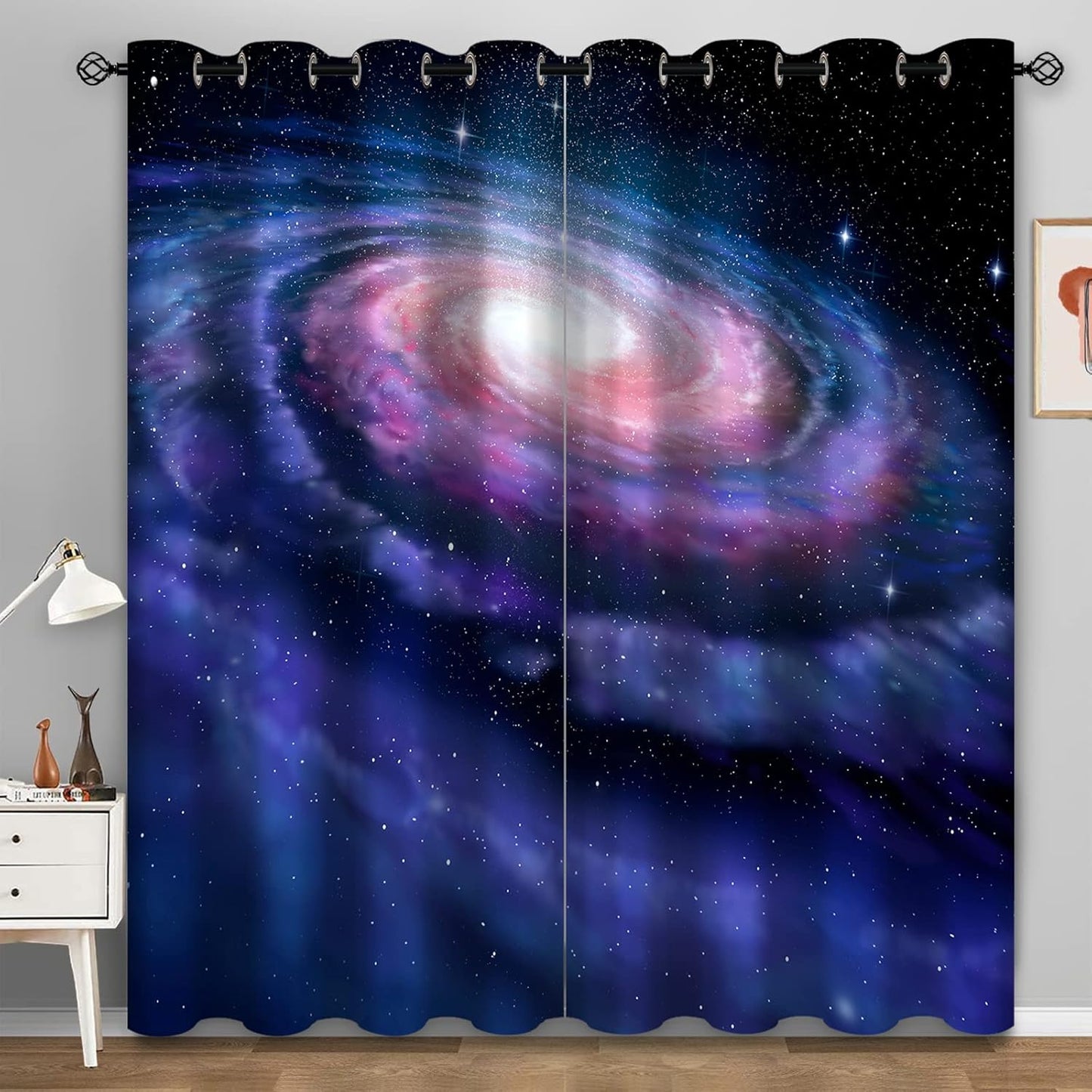 Aimego Galaxy Blackout Curtains Outer Space Universe Nebula Starry Sky Solar Planet Window Drapes Decor for Kids Boys Teens Bedroom Grommet Top Room Darkening Curtains 2 Panel Set, 52"X84"