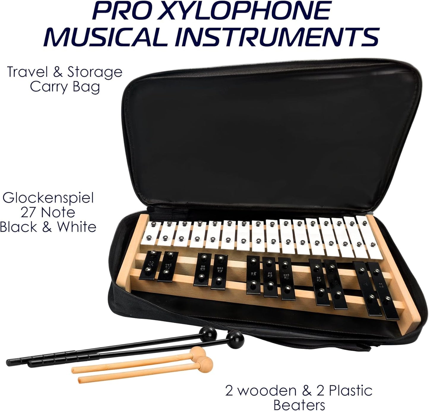 MINIARTIS Glockenspiel Xylophone | Full Size Glockenspiel Xylophone 27 Note Metal Keys for Adults & Kids | Percussion Musical Instrument Includes 2 Wooden Beaters and Carry Case