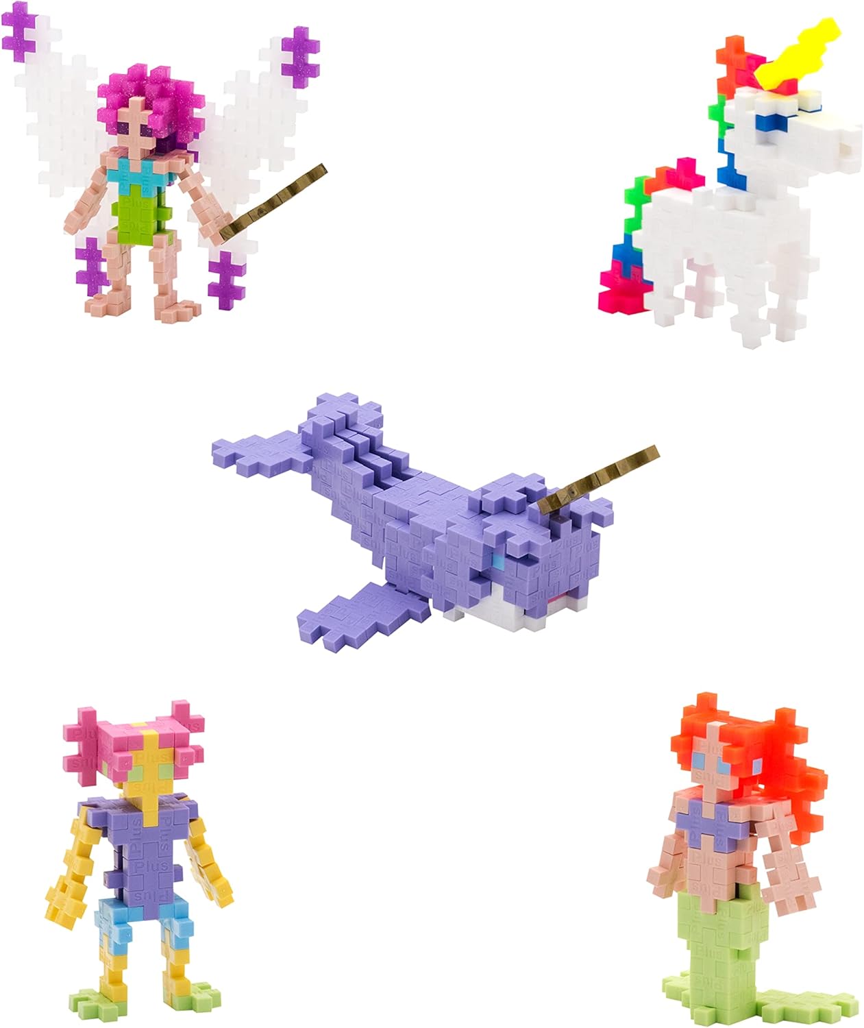 PLUS PLUS Building Block Playset Kit, Themed Figures 3D Puzzle, Fun Stem Toys for Kids, 350 Mini Interlocking Pieces - 5 Tube Bundle, Fantasy