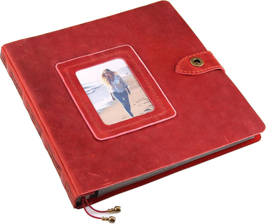 Leather photo Album Self Adhesive Pages, Handamde Leather Scrapbook Photo Album, Wedding Family Album, Holds 3x5, 4x6, 5x7, 6x8, 8x10 Photos - Wine
