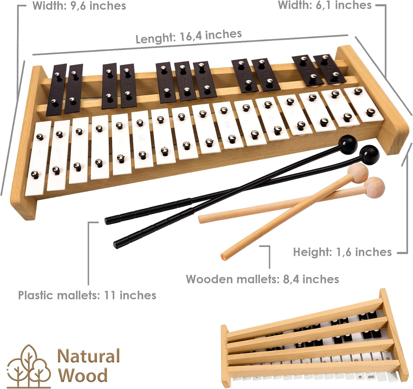 MINIARTIS Glockenspiel Xylophone | Full Size Glockenspiel Xylophone 27 Note Metal Keys for Adults & Kids | Percussion Musical Instrument Includes 2 Wooden Beaters and Carry Case