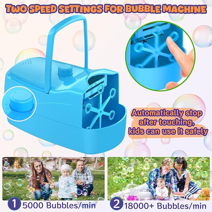 Bubble Machine, 18000+ Bubbles Per Minute Bubble Maker Blower for Kids Toddlers with 2 Speeds,6 Wands,Operated by Batteries or Plug-in for Outdoor/Indoor Birthday Parties,Wedding (Blue)
