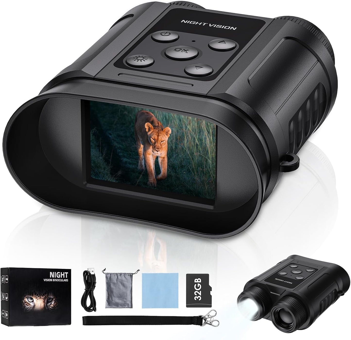 Night Vision Goggles,Compact Night Vision Binoculars,32GB Card Included, Photo/Video Capture,Outdoor Tools for Education, Wildlife Watching,Gifts for Boy, Gifts for Men, Gifts for Father (Black)