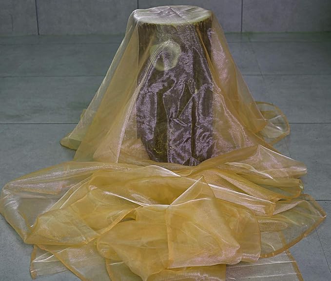 VDS Champagne Organza Fabric, 75 Yards Continuous, 45” Wide, Wedding Party Decoration Iridescent Crystal Sheer Shiny Organza Tulle Bridal Dress DIY Crafts Costume Sewing Backdrop Arch Cloth