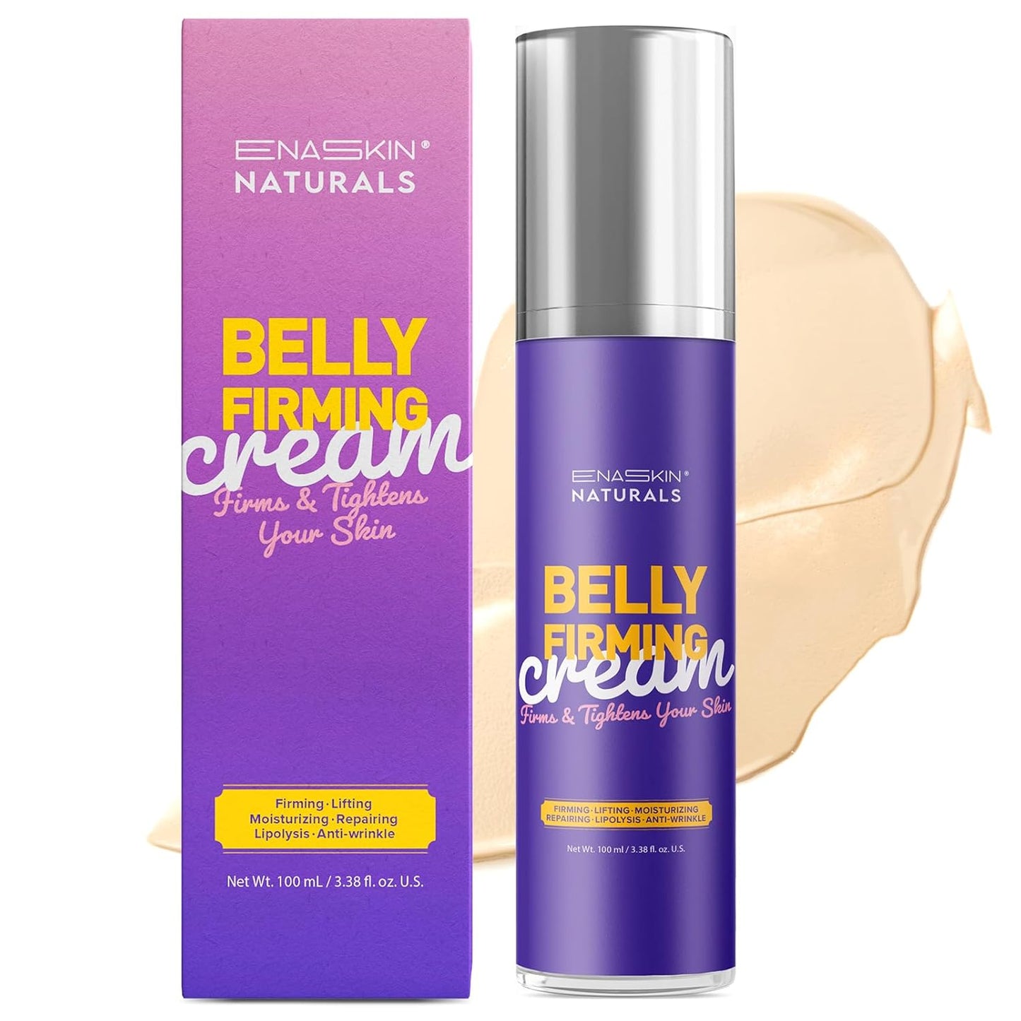 Belly Firming Cream: B Flat Skin Tightening Cream , Cellulite & Stretch Mark Reduction & Tummy Hips Cream & Body Firming for Stomach & Thighs & Arms – 3.38 Fl Oz