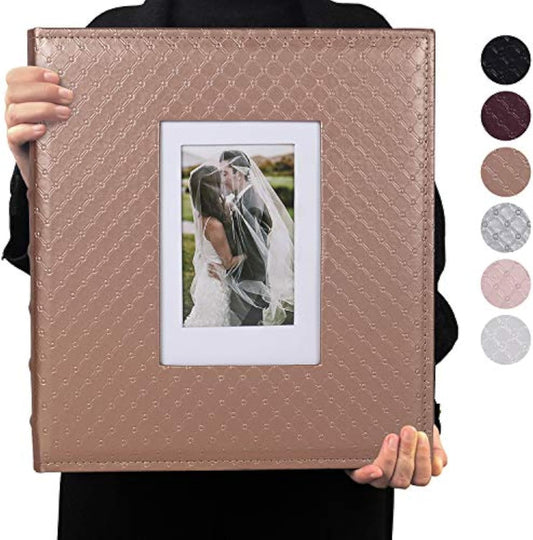 RECUTMS 4x6 Photo Album 600 Photos Large Capacity Black Inner Page Button Grain Leather Pockets Family Album Book Horizontal & Vertical Photos (Light Brown)13.6 x 13.2 x 2.2 inches