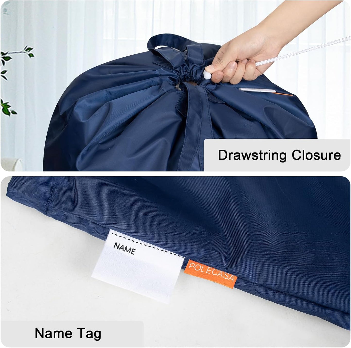 Polecasa Heavy Duty Large Laundry Bag with 130gsm Tear Resistant Fabric and Handles, Easy to Carry Durable Dirty Clothes Drawstring Bag, Perfect for College Dorm, Travel, 28”x36”, Navy